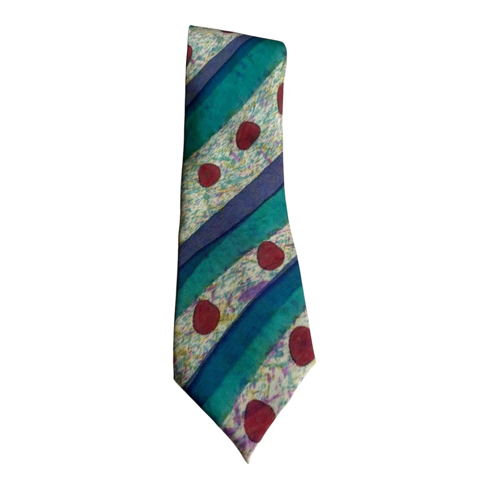 Randall Zombel Miami Hand Painted Silk Tie Abstract Striped Polka Dot Multicolor